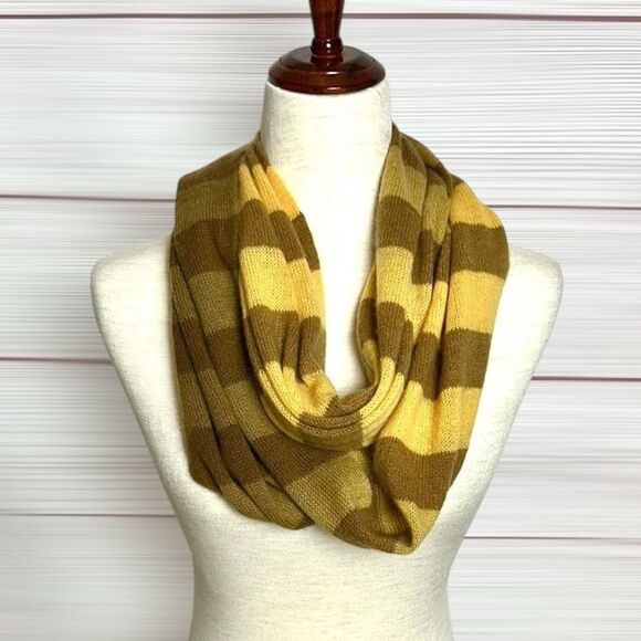 Nordstrom Cashmere Infinity Scarf Yellow Taupe Brown Striped - Picture 2 of 7